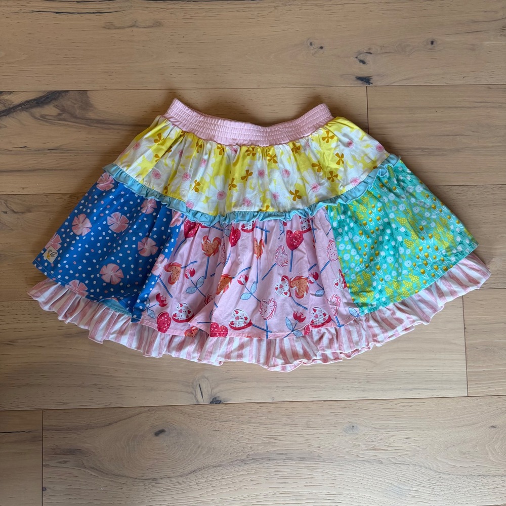 Wildflowers Girls Patchwork Tiered Ruffle Skirt Multicolor Floral Size 8